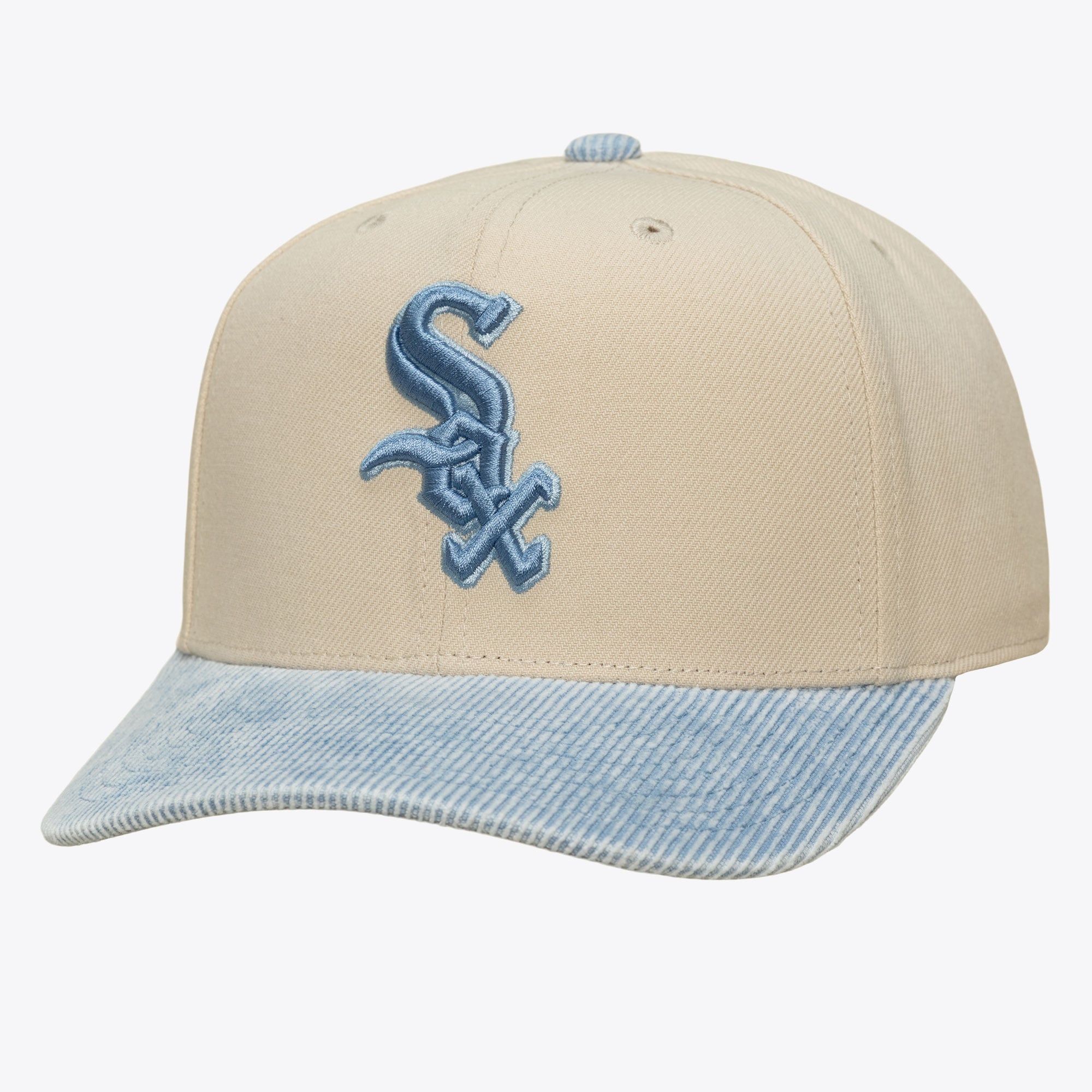 Men's Mitchell & Ness Cream/Light Blue Chicago White Sox Washed Corduroy Pro Crown Snapback Hat