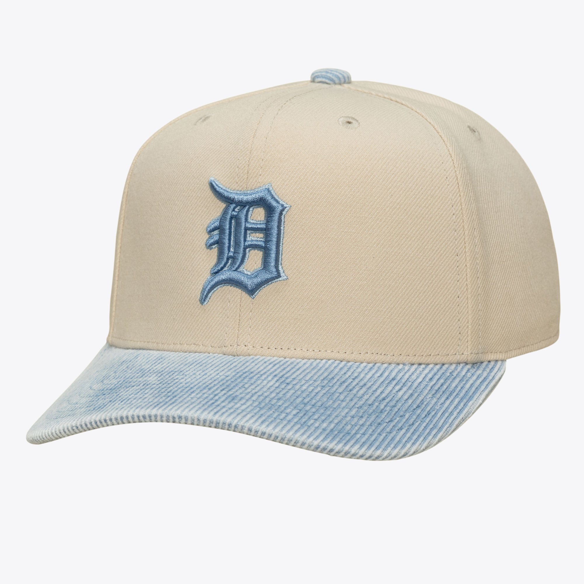 Men's Mitchell & Ness Cream/Light Blue Detroit Tigers Washed Corduroy Pro Crown Snapback Hat