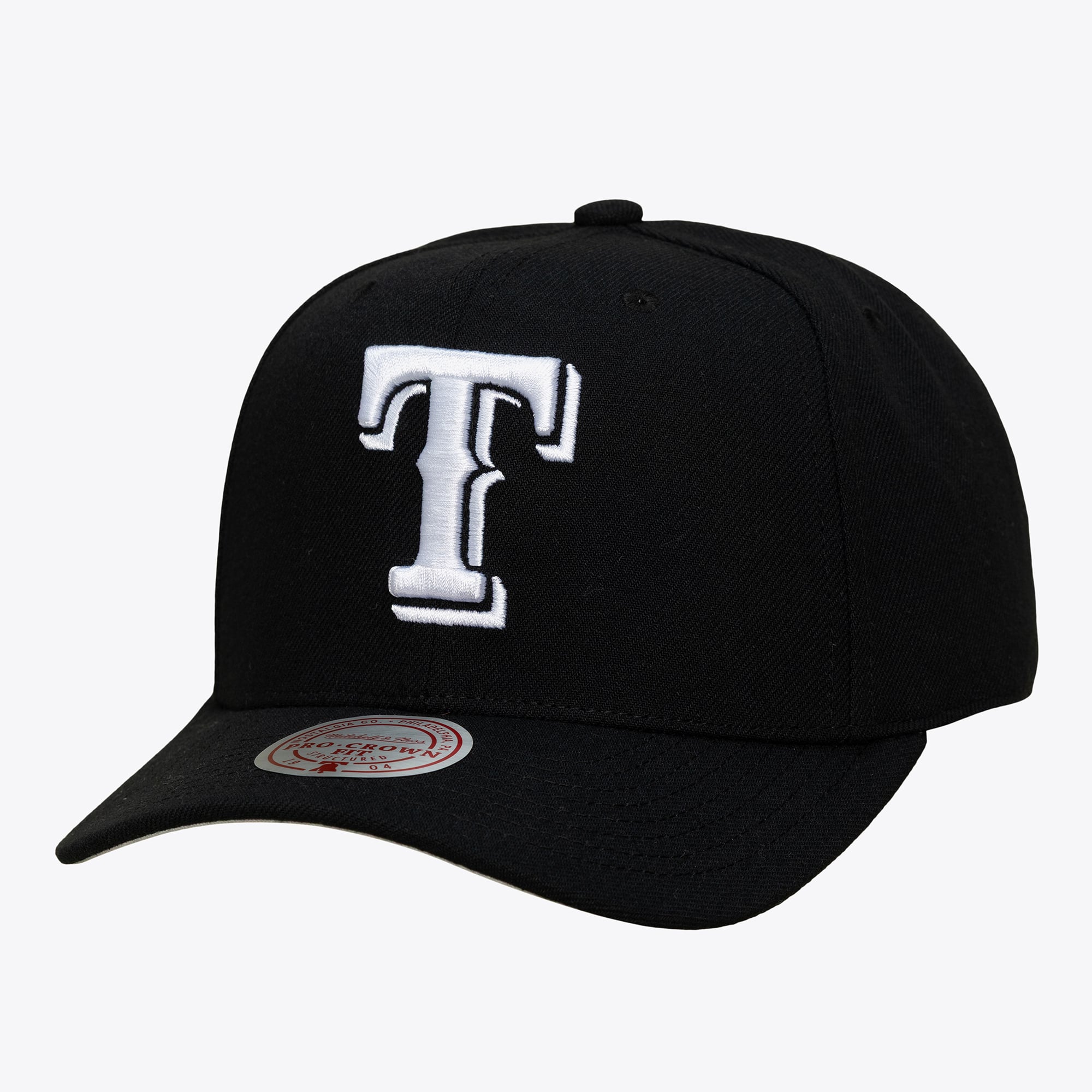 Men's Mitchell & Ness Black Texas Rangers Black and White Pro Crown Snapback