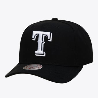 Men's Mitchell & Ness Black Texas Rangers Black and White Pro Crown Snapback