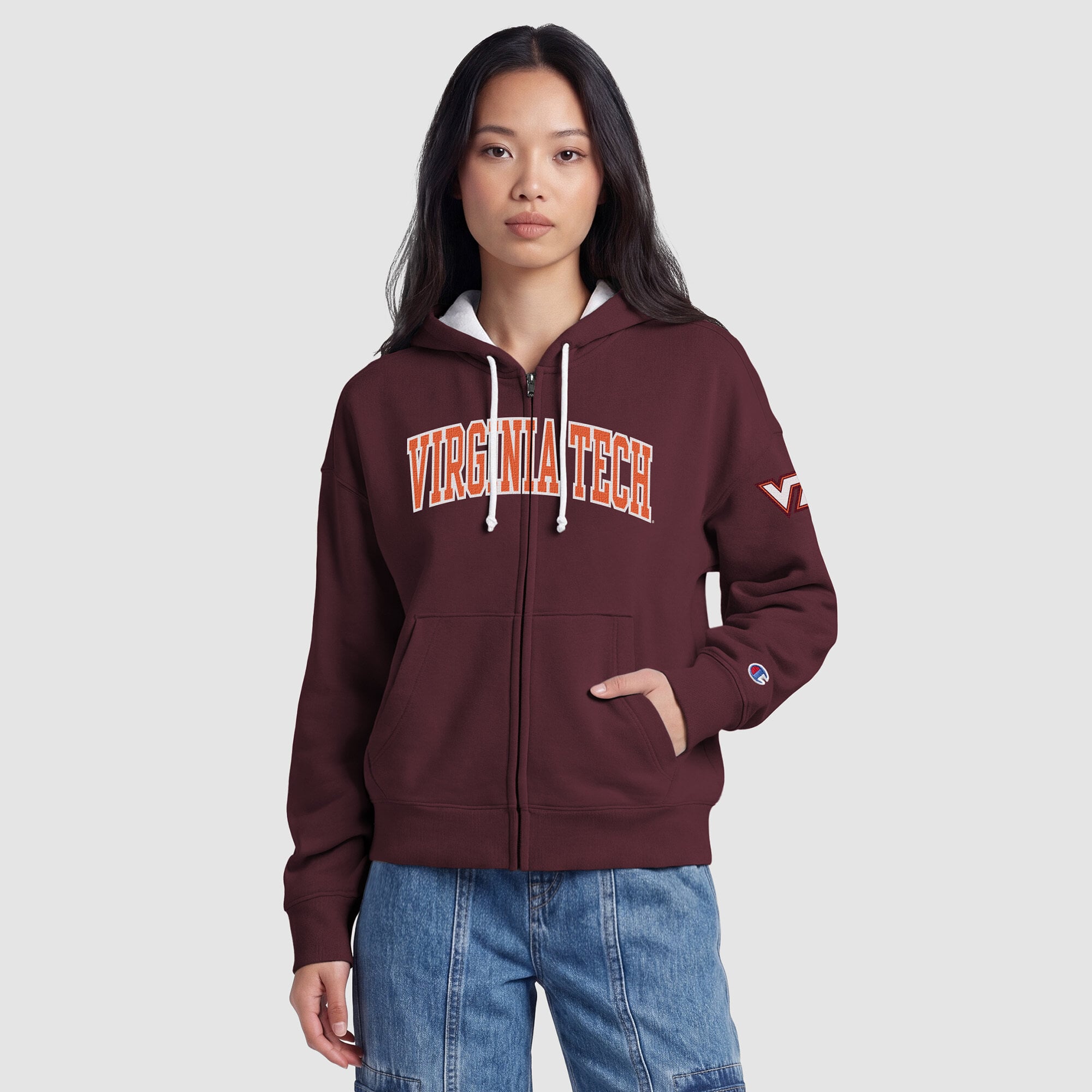 Women's Champion Maroon Virginia Tech Hokies Arch Full-Zip Fleece Hoodie