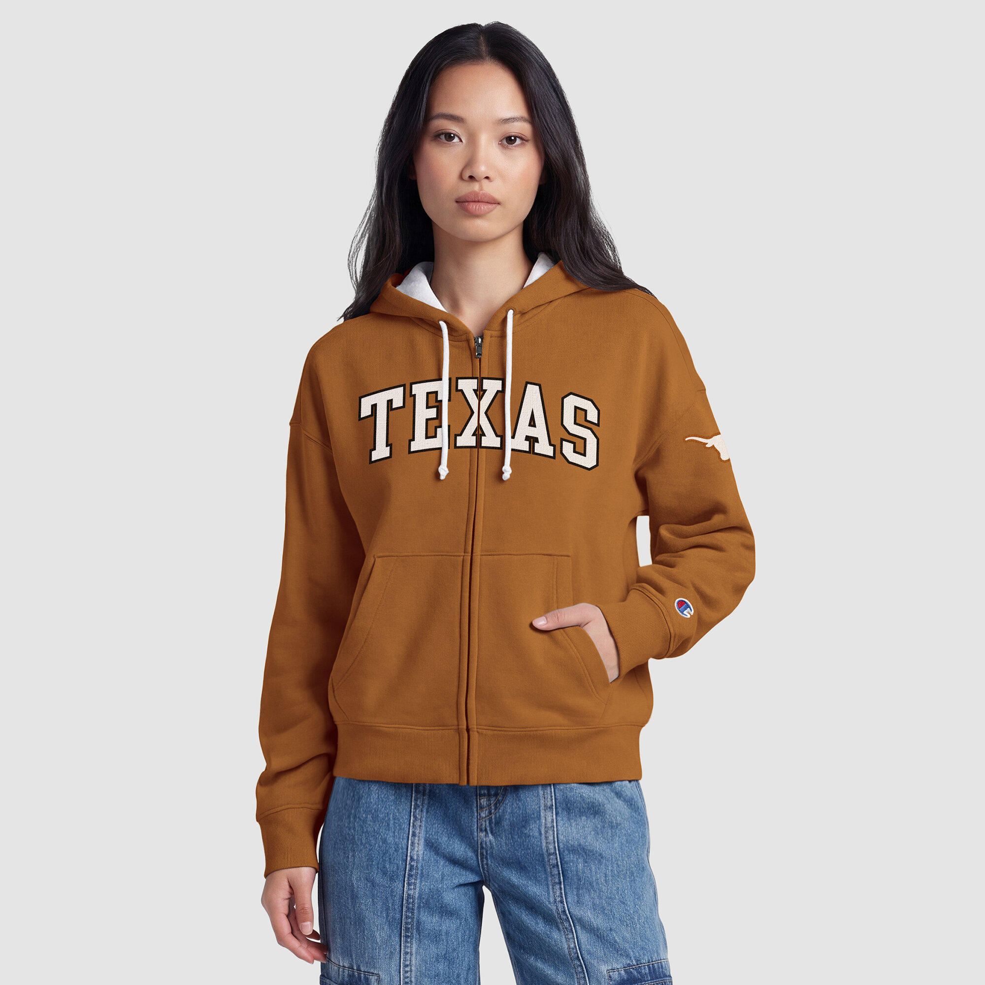 Women's Champion Texas Orange Texas Longhorns Arch Full-Zip Fleece Hoodie