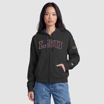 Women's Champion Black LSU Tigers Arch Full-Zip Fleece Hoodie