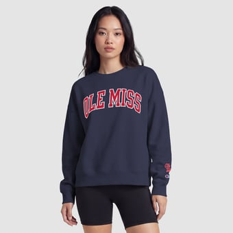 Women's Champion  Navy Ole Miss Rebels Fleece Crew Sweatshirt