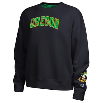Women's Champion  Black Oregon Ducks Fleece Crew Sweatshirt