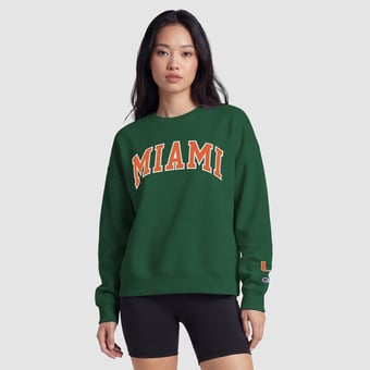Women's Champion  Green Miami Hurricanes Fleece Crew Sweatshirt