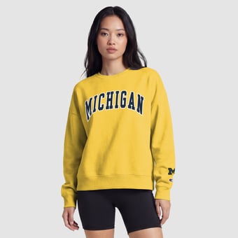 Women's Champion  Maize Michigan Wolverines Fleece Crew Sweatshirt