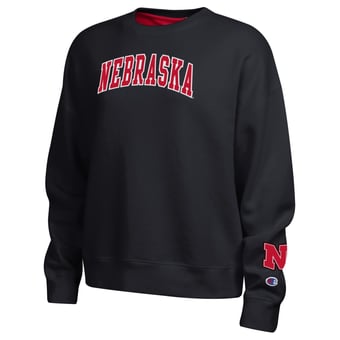 Women's Champion  Black Nebraska Huskers Fleece Crew Sweatshirt