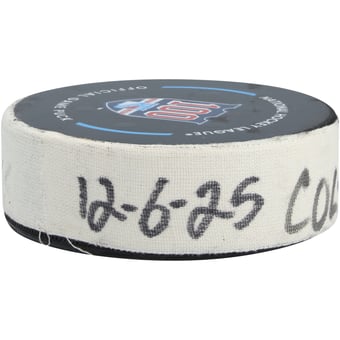 Nathan MacKinnon Colorado Avalanche Game-Used Goal Puck vs. New York Rangers on December 6, 2025 - First of Two Goals Scored