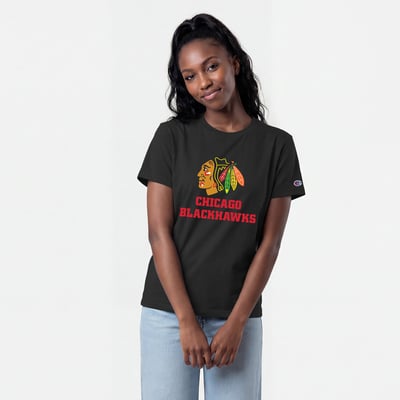Women's Champion  Black Chicago Blackhawks Wordmark Lockup T-Shirt