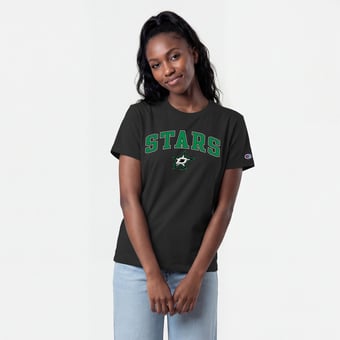 Women's Champion  Black Dallas Stars Arch Mascot Logo T-Shirt