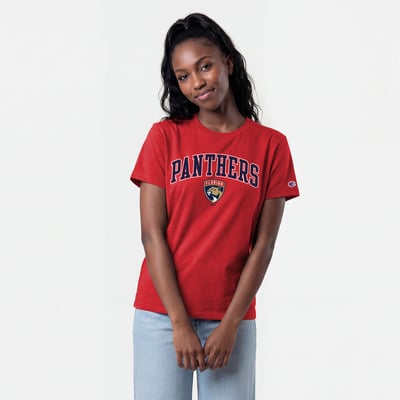 Women's Champion  Red Florida Panthers Arch Mascot Logo T-Shirt