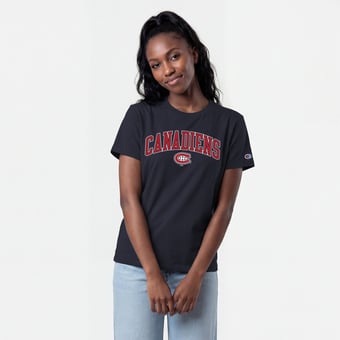 Women's Champion  Navy Montreal Canadiens Arch Mascot Logo T-Shirt