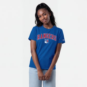 Women's Champion  Royal New York Rangers Arch Mascot Logo T-Shirt