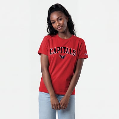Women's Champion  Red Washington Capitals Arch Mascot Logo T-Shirt