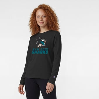 Women's Champion  Black San Jose Sharks Wordmark Lockup Long Sleeve T-Shirt