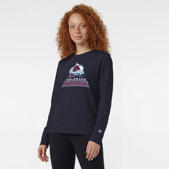 Women's Champion  Navy Colorado Avalanche Wordmark Lockup Long Sleeve T-Shirt