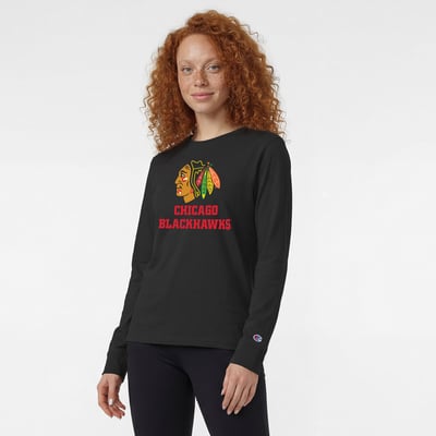 Women's Champion  Black Chicago Blackhawks Wordmark Lockup Long Sleeve T-Shirt