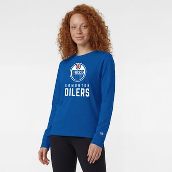 Women's Champion  Royal Edmonton Oilers Wordmark Lockup Long Sleeve T-Shirt