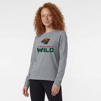 Women's Champion  Gray Minnesota Wild Wordmark Lockup Long Sleeve T-Shirt