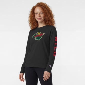 Women's Champion  Black Minnesota Wild Team Logo Long Sleeve T-Shirt