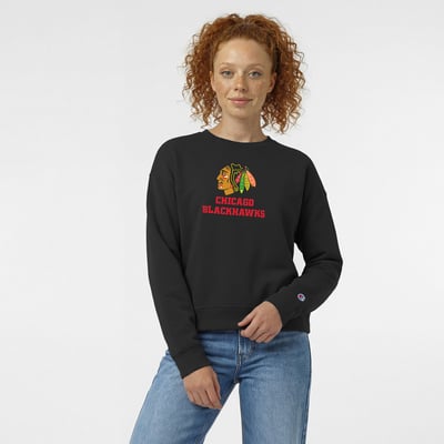 Women's Champion  Black Chicago Blackhawks Wordmark Lockup Powerblend Sweatshirt