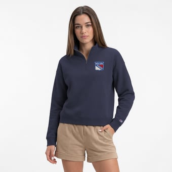 Women's Champion  Navy New York Rangers Powerblend Quarter-Zip Sweatshirt