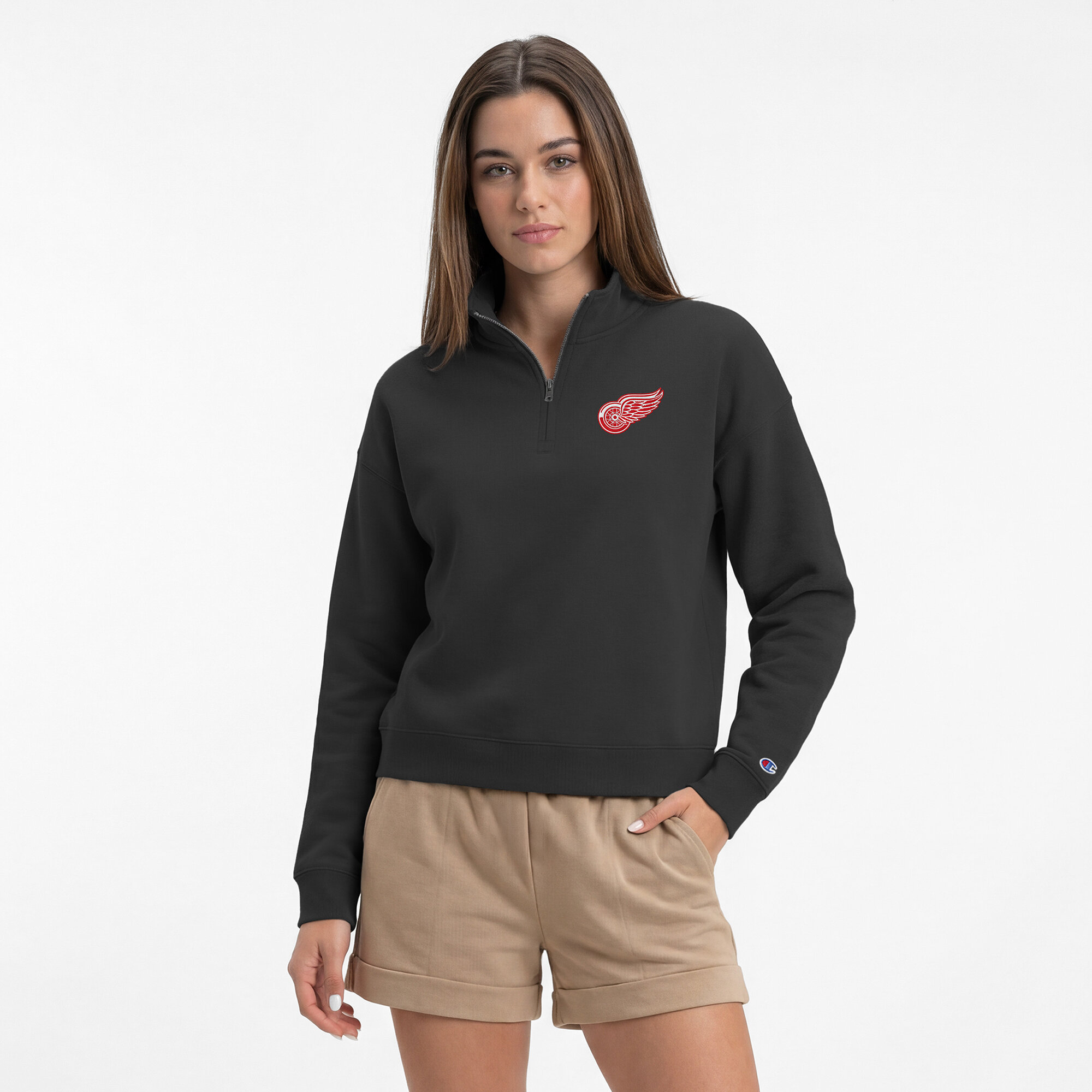 Women’s Champion Black Detroit Red Wings Powerblend Quarter-Zip Sweatshirt