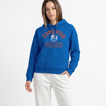 Women's Champion  Royal Edmonton Oilers Arched Pill Box Hoodie