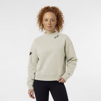 Women's Champion  Oatmeal Minnesota Wild Collar Script Triumph Tri-Blend Fleece Sweatshirt