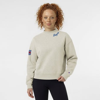 Women's Champion  Oatmeal New York Rangers Collar Script Triumph Tri-Blend Fleece Sweatshirt