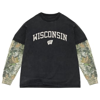 Men's Uscape Apparel  Black/Camo Wisconsin Badgers Back Bay Twofer Heavyweight Long Sleeve T-Shirt