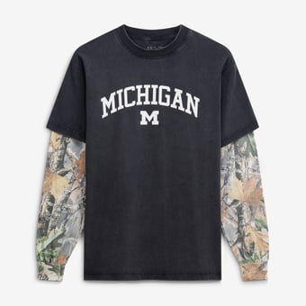 Men's Uscape Apparel  Black/Camo Michigan Wolverines Back Bay Twofer Heavyweight Long Sleeve T-Shirt