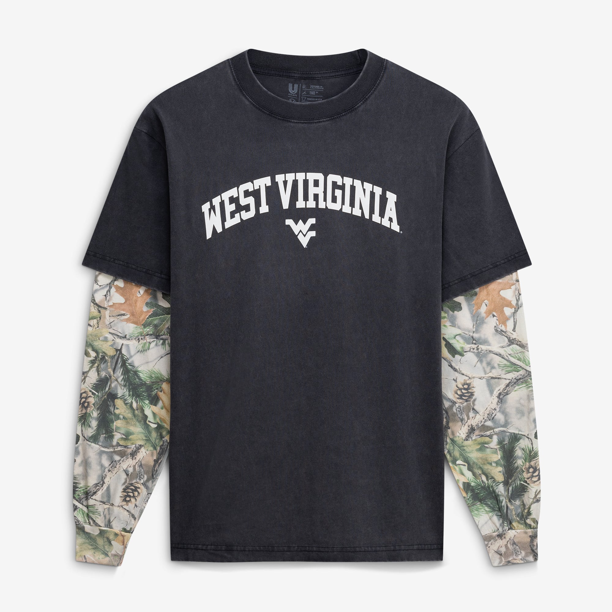 Men's Uscape Apparel  Black/Camo West Virginia Mountaineers Back Bay Twofer Heavyweight Long Sleeve T-Shirt