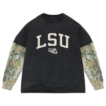 Men's Uscape Apparel  Black/Camo LSU Tigers Back Bay Twofer Heavyweight Long Sleeve T-Shirt