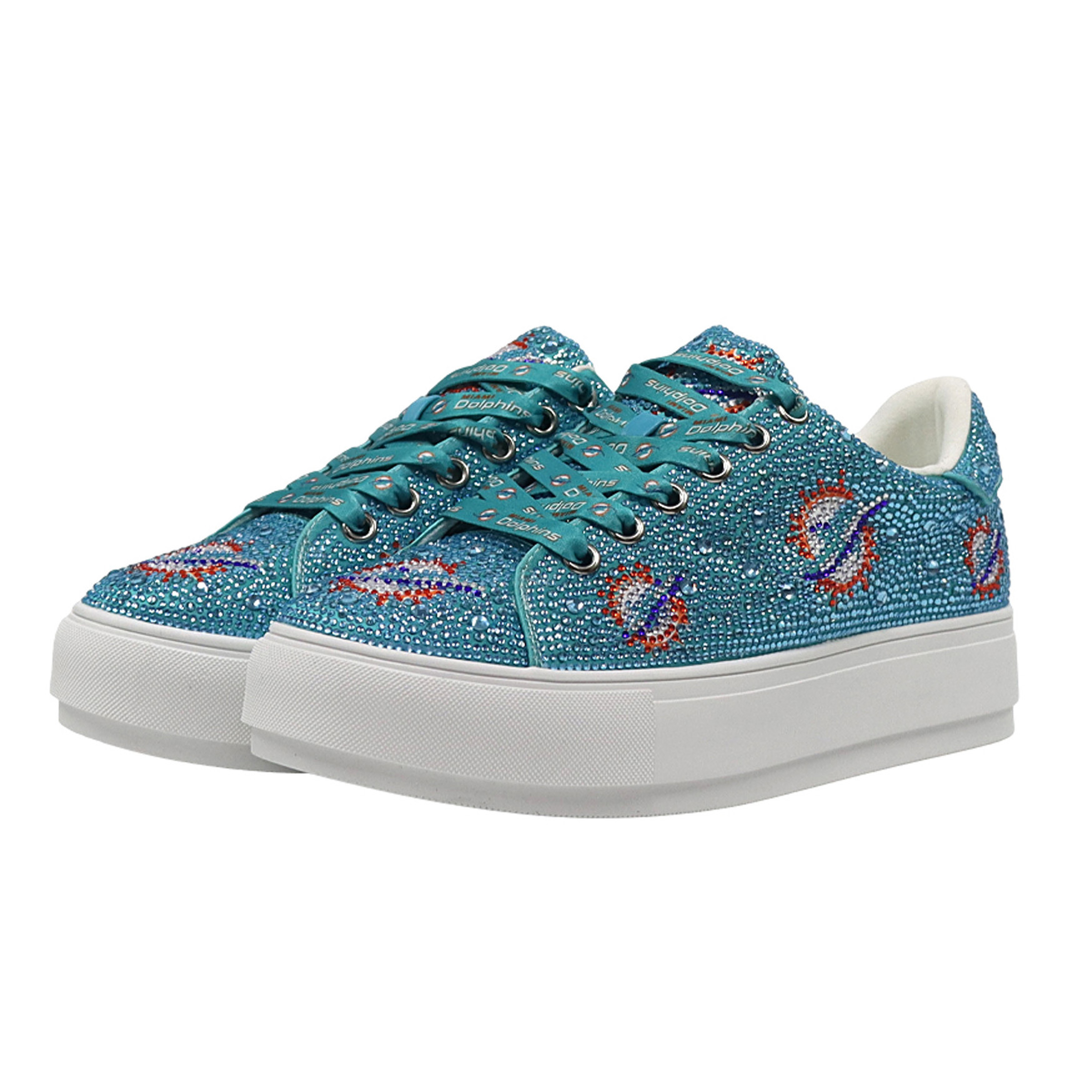 Women's FABGATING by Cuce Aqua Miami Dolphins Crystal Team Logo Sneakers