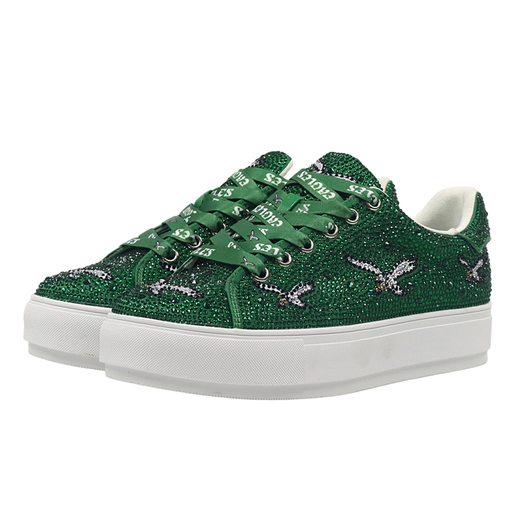 Women's FABGATING by Cuce  Kelly Green Philadelphia Eagles Crystal Team Logo Sneakers