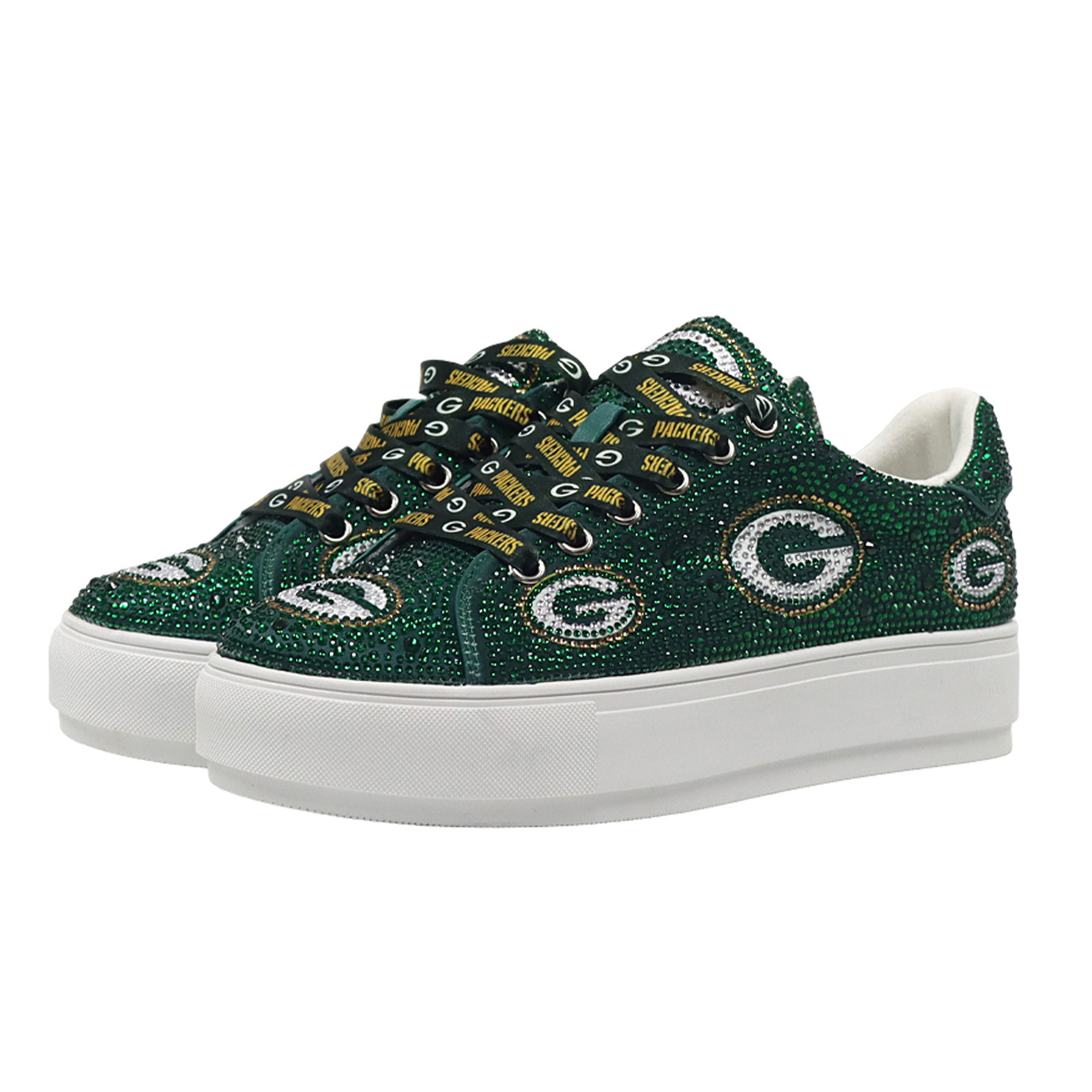 Women's FABGATING by Cuce Green Green Bay Packers Crystal Team Logo Sneakers