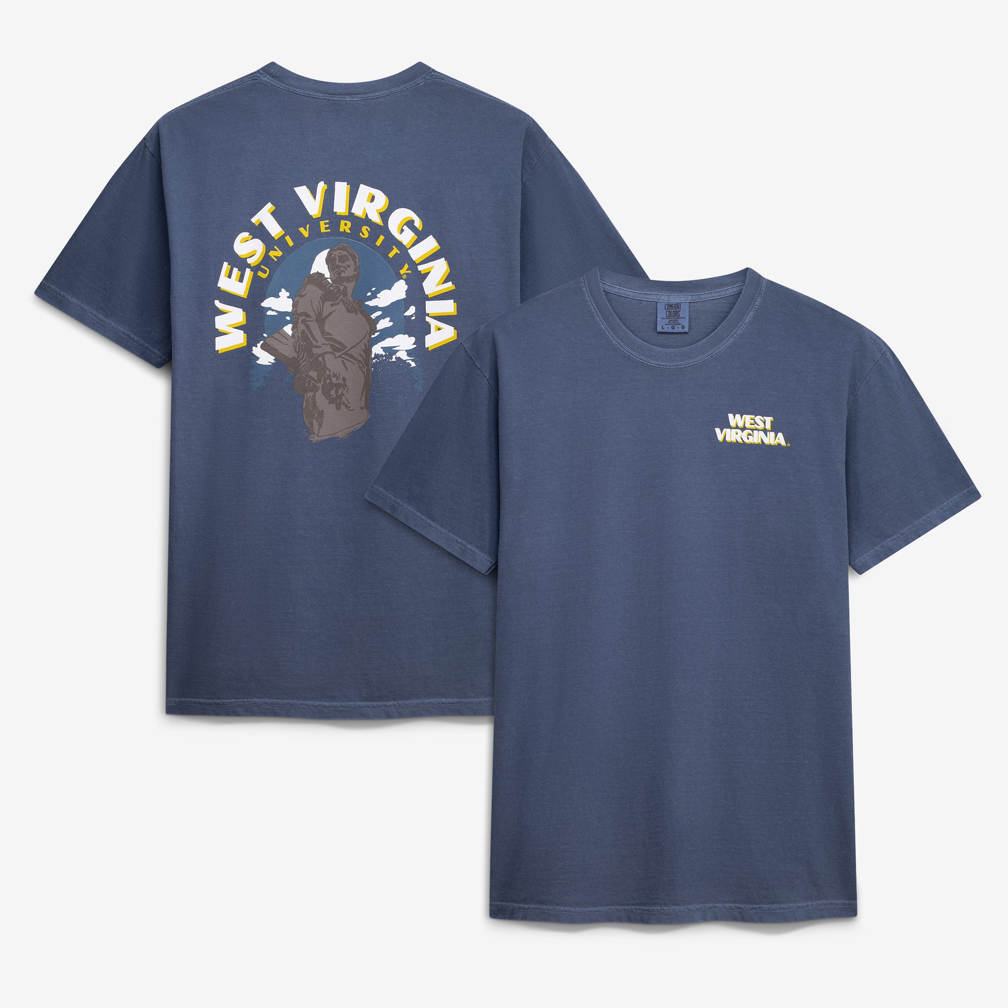 Men's  Navy West Virginia Mountaineers Comfort Colors Team Statue T-Shirt