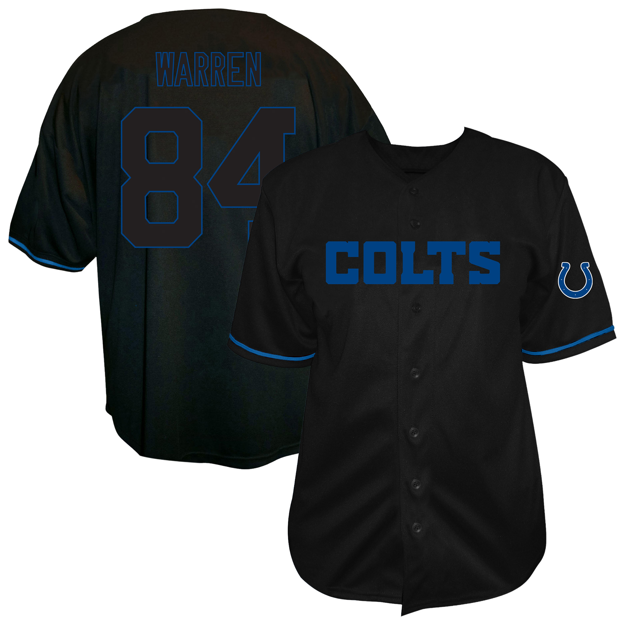 Men's Fanatics Tyler Warren Black Indianapolis Colts Big & Tall Button-Up Baseball Jersey