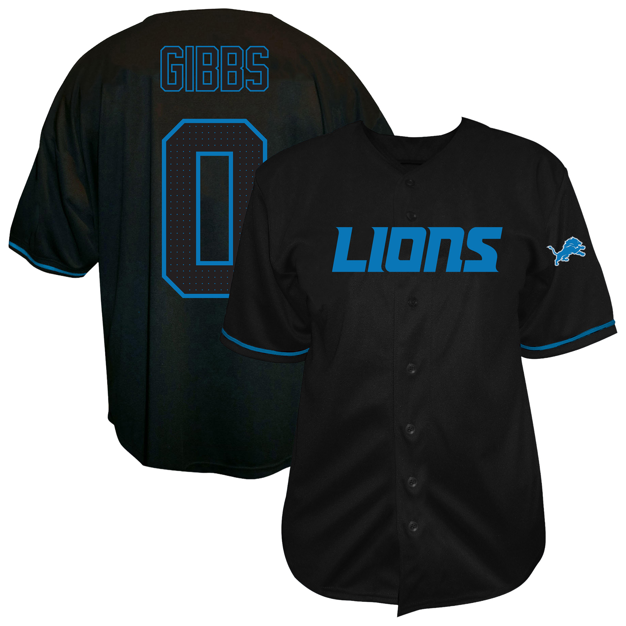 Men's Fanatics Jahmyr Gibbs Black Detroit Lions Big & Tall Button-Up Baseball Jersey