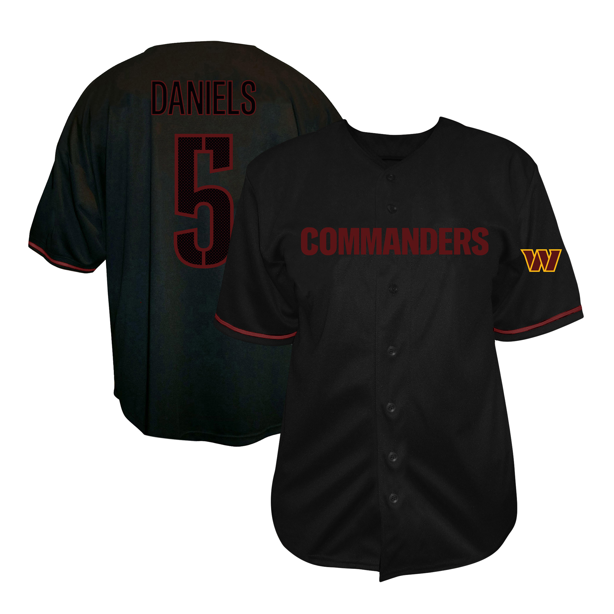 Men's Fanatics Jayden Daniels Black Washington Commanders Big & Tall Button-Up Baseball Jersey