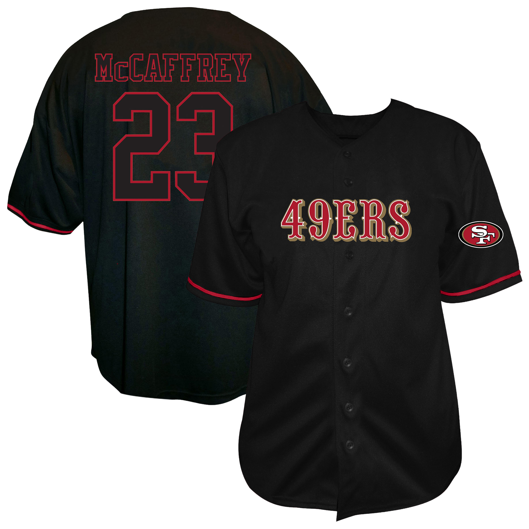 Men's Fanatics Christian McCaffrey Black San Francisco 49ers Big & Tall Button-Up Baseball Jersey