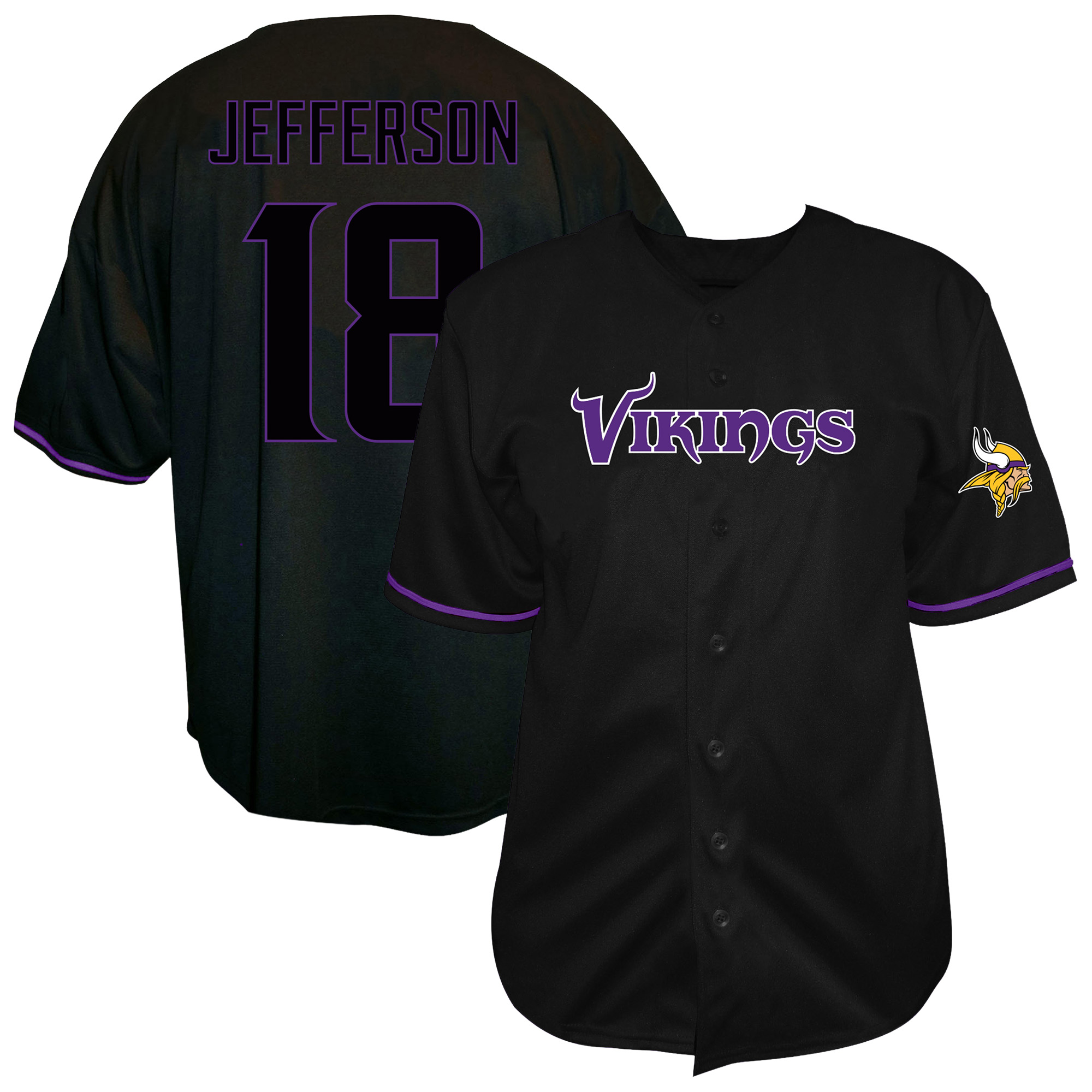Men's Fanatics Justin Jefferson Black Minnesota Vikings Big & Tall Button-Up Baseball Jersey