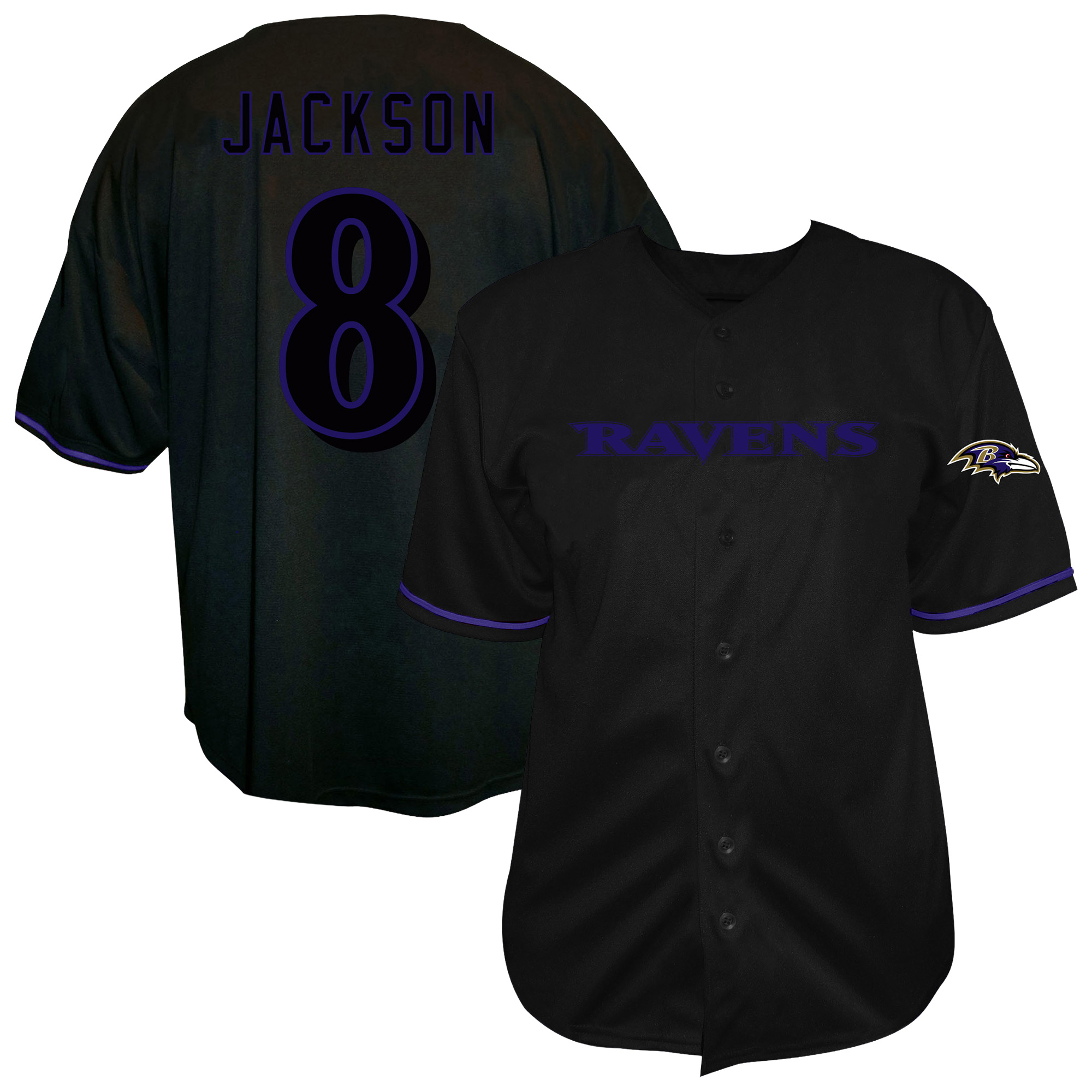 Men's Fanatics Lamar Jackson Black Baltimore Ravens Big & Tall Button-Up Baseball Jersey