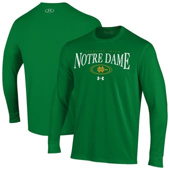 Men's Under Armour Kelly Green Notre Dame Fighting Irish 2026 Sideline Performance Cotton Long Sleeve T-Shirt