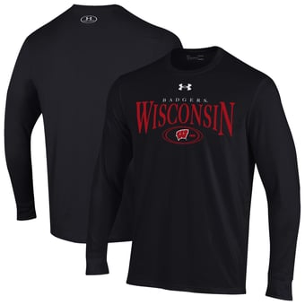 Men's Under Armour Black Wisconsin Badgers 2026 Sideline Performance Cotton Long Sleeve T-Shirt