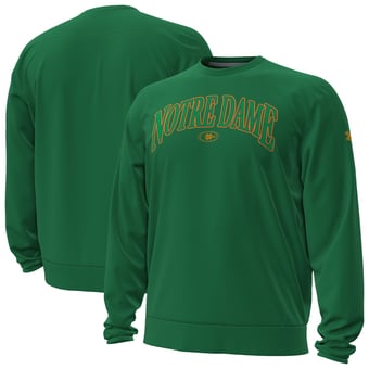 Men's Under Armour  Kelly Green Notre Dame Fighting Irish 2026 Sideline Armour Fleece Pro Storm Sweatshirt