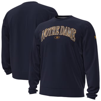 Men's Under Armour  Navy Notre Dame Fighting Irish 2026 Sideline Armour Fleece Pro Storm Crewneck Sweatshirt