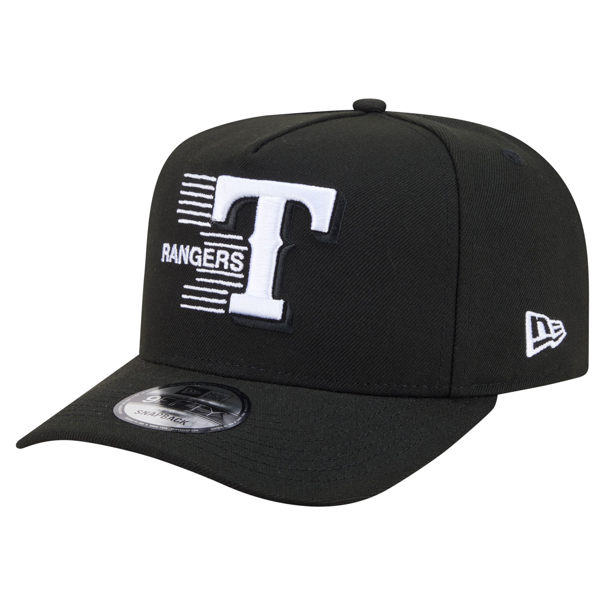 Men's New Era  Black Texas Rangers Motion A-Frame 9FIFTY Snapback Hat